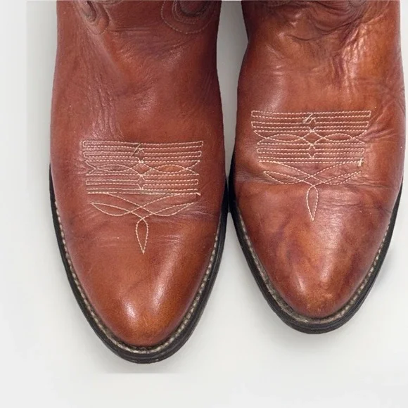 Vintage Acme Inlay Western Cowboy Boots Women USA Brown 8 1/2 C Rockabilly - Picture 4 of 9